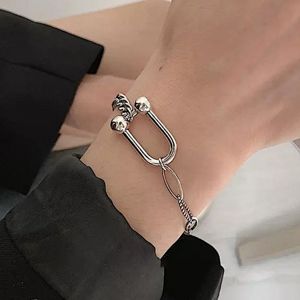 Sterling Silver Horseshoe Chain Link Bracelet